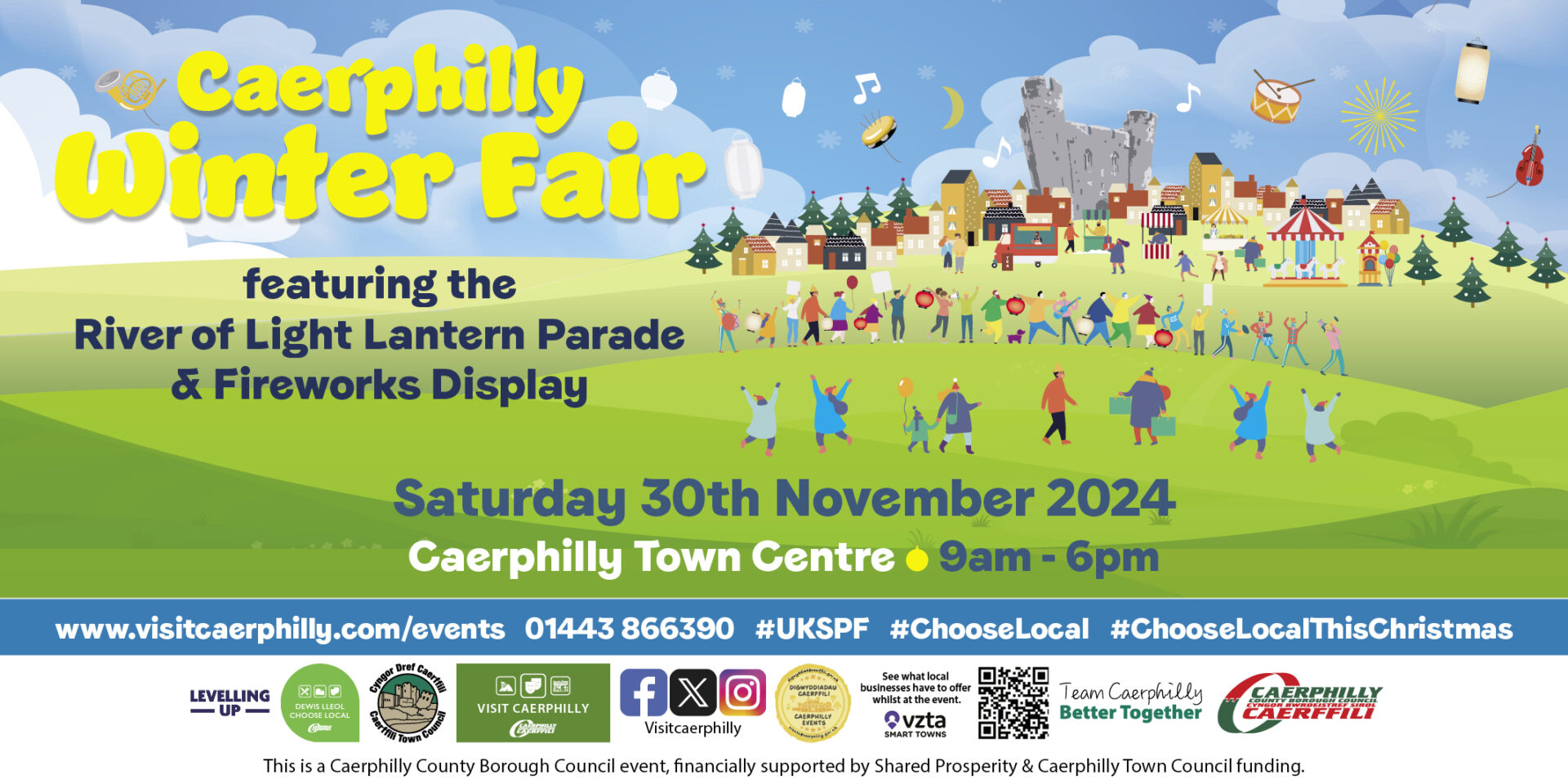 Caerphilly Winter Fair 2024, featuring the River of Light Lantern Parade & Fireworks Display