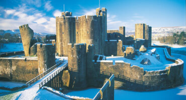 Caerphilly Castle in snow